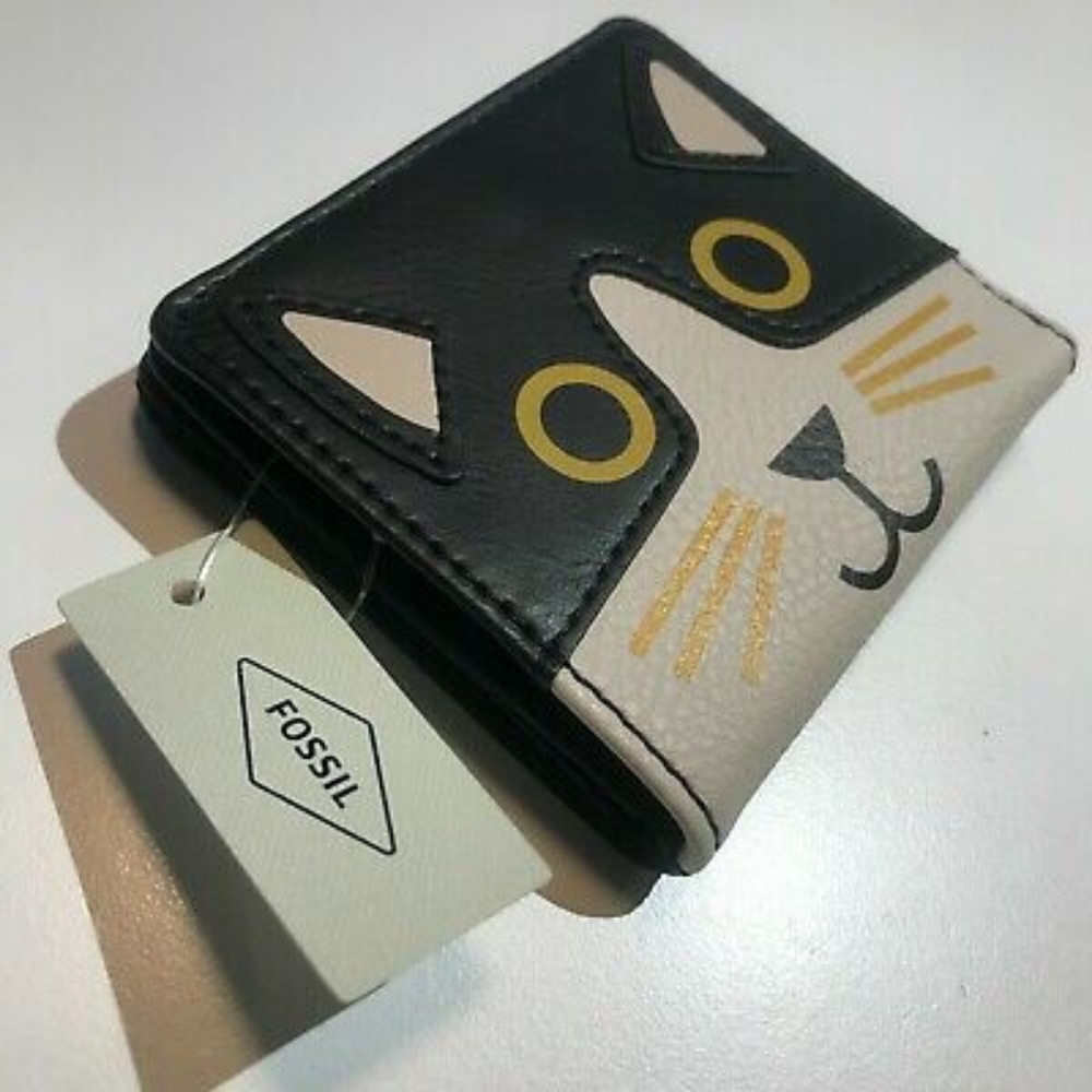 FOSSIL Cat “Tessa” Bifold Wallet, Black/White NWT - Picture 5 of 5